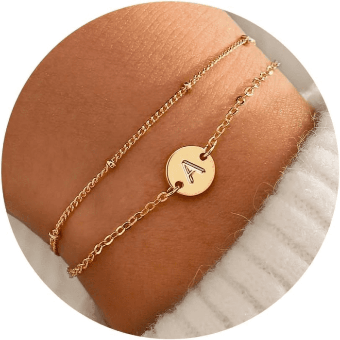 Gold Initial Bracelets for Girls Women Jewelry - Dainty Gold/Silver Plated Layered Beaded Letter Initial Bracelet Disc Monogram Bracelet Gold Bracelets for Women Teen Girls Gifts Trendy Stuff