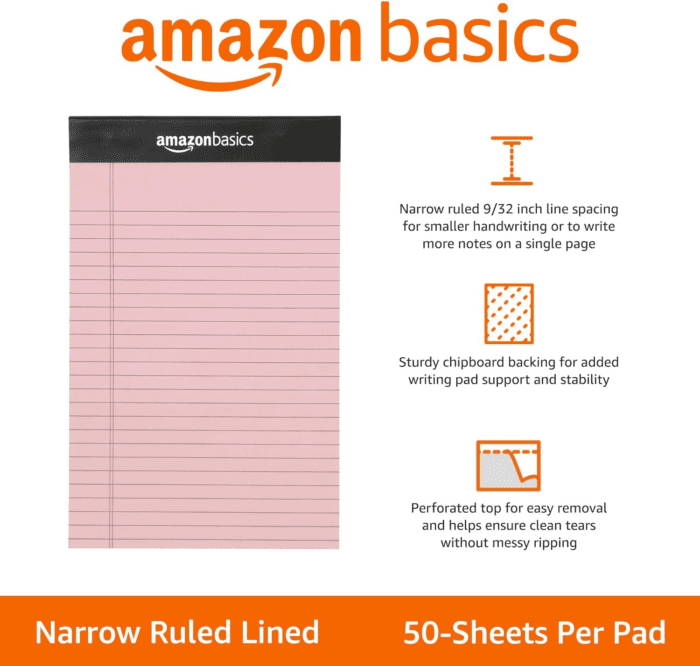 Narrow Ruled 5 X 8-Inch Lined Writing Note Pads, 6 Count (50 Sheet Pads), Multicolor - Image 2