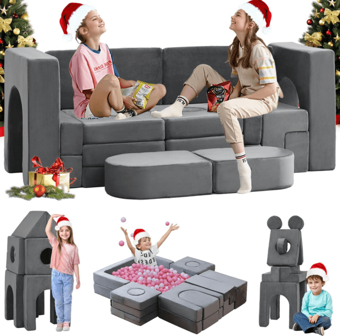 22Pcs Modular Kids Play Couch, Floor Sofa for Children, 1000+DIY Creativing Playroom Furniture for Toddlers， Convertible Foam and Floor Cushion for Boys and Girls