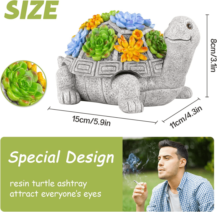 Ashtray, Outdoor Ashtray with Lid Smokeless Waterproof Ash Tray with Cute Turtle Decor, Resin Ashtray for Cigarettes Home Office, Porch Patio Decorations Outdoor Indoor Ashtray - Image 3