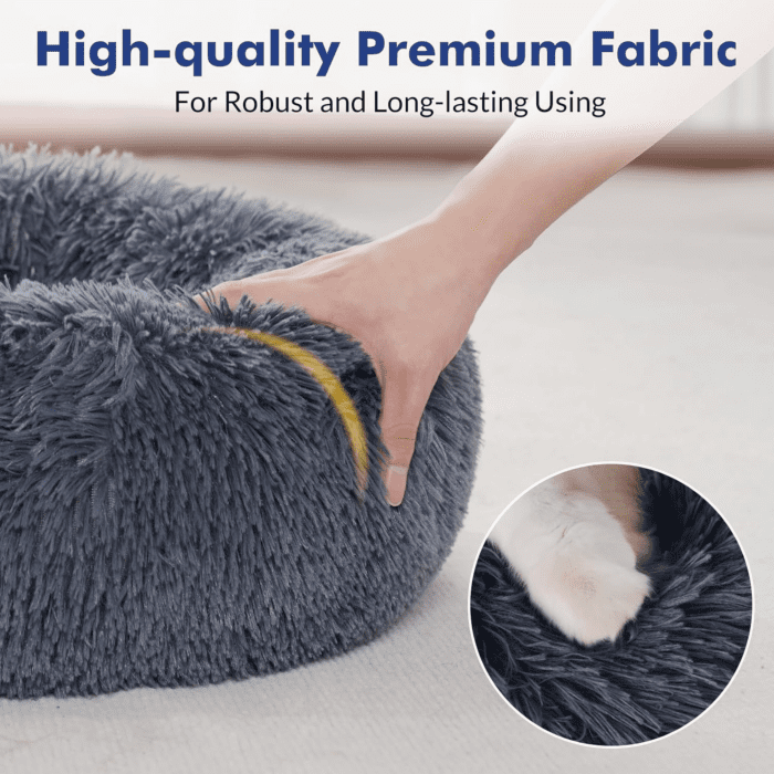 Cat Beds for Indoor Cats, 20 Inches Cat Bed Machine Washable, Fluffy round Pet Bed Non-Slip, Calming Soft Plush Donut Cuddler Cushion Self Warming for Small Dogs Kittens, Dark Grey, Medium - Image 6