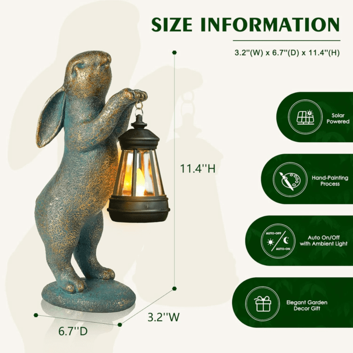 Garden Statues Rabbit with Solar Lantern Outdoor Bunny Figurines Decorations for Patio Yard Lawn Ornaments Gifts for Birthday Easter Housewarming - Image 2