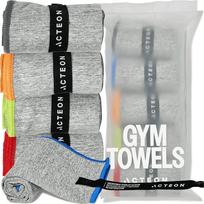 Microfiber Quick Dry Gym Towel, Silver ION Odor-Free Absorbent Fiber, Fast Drying, Men & Women Workout Gear for Body Sweat, Working Out, Towels