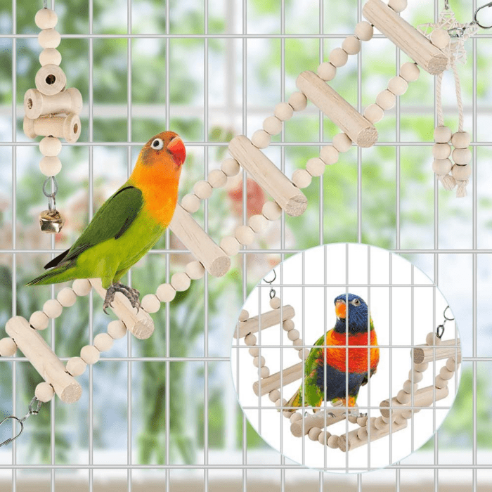 Bird Parrot Swing Toys, Chewing Standing Hanging Perch Hammock Climbing Ladder Bird Cage Toys for Budgerigar, Parakeet, Conure, Cockatiel, Mynah, Love Birds, Finches and Other Small to Medium Birds - Image 4