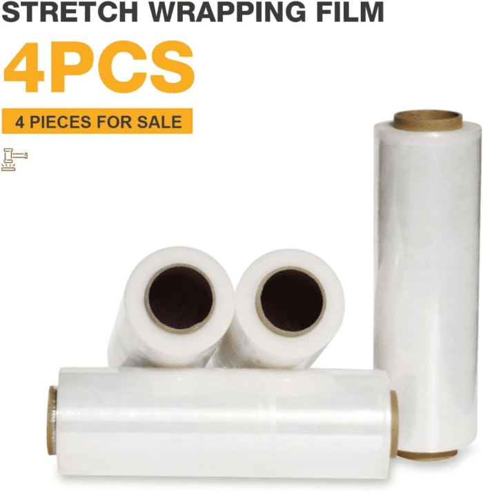 18" Stretch Wrap Film Roll-4 Pack, 1500Ft Industrial Heavy Duty Clear Plastic Wrap with Handles for Pallet Wrapping Shipping Moving Packing (100 Gage) - Image 2