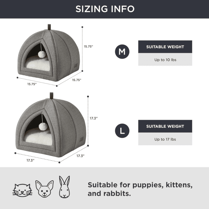 Cat Beds for Indoor Cats - 2 in 1 Cat Cave for Kittens and Small Pets, Foldable Cat House Tent with Removable Washable Cushioned Pillow, Cat Hideaway with Non-Slip Bottom, Grey, 16 Inches - Image 4