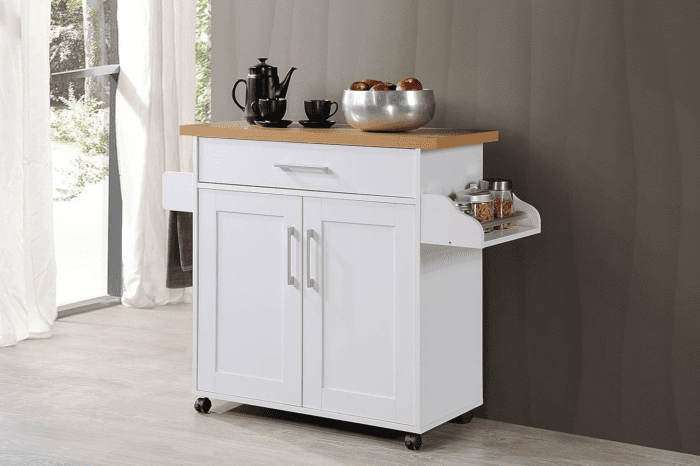 Kitchen Island with Spice Rack, Towel Rack & Drawer, White with Beech Top, 15.5 X 35.5-44.9 X 35.2 Inches - Image 7