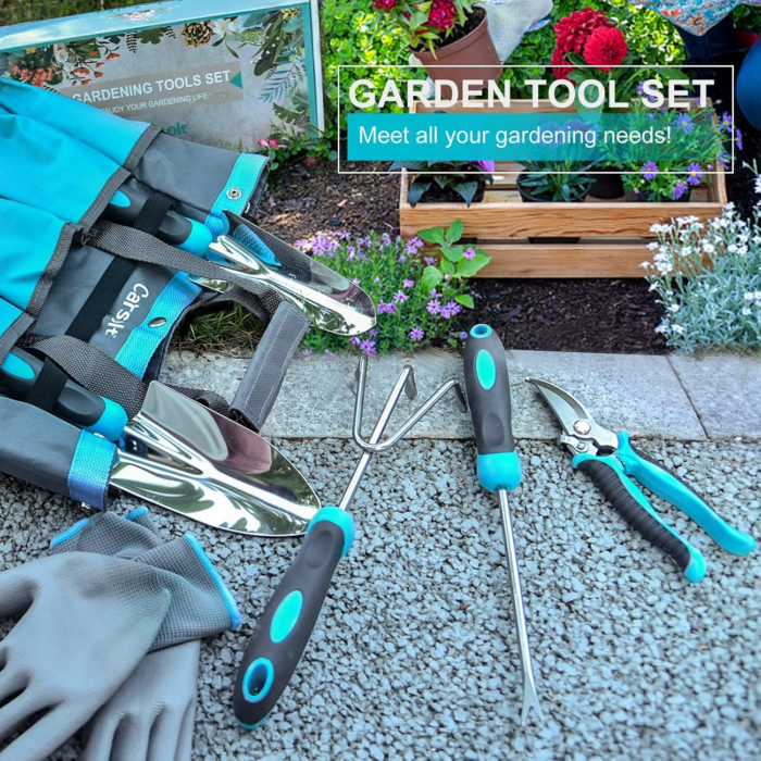 Gardening Tools,  10 Piece Heavy Duty Stainless Steel Garden Tools Set with Ergonomic Rubber Handle. Variety of Gardening Hand Tools for Planting Gardening Kit with Gift Box Ideal Garden Gifts - Image 6