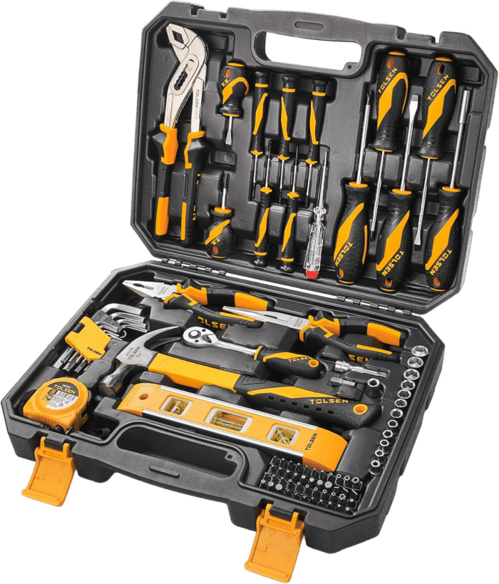 89-Piece Tool Set Household Tool Kit, Hammer Screwdrivers Set, Tool Kit with Drill Bits, Socket Wrench Set, Hex Key Set, Tape Measure, with Plastic Toolbox Storage Case