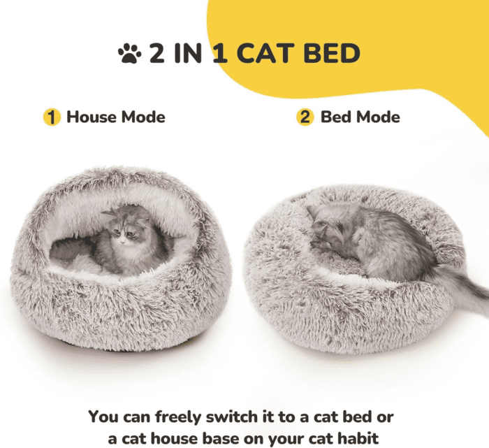 Cat Bed, Plush Hooded Cat Beds for Indoor Cats, Calming Cat Nest, Self Warming Cat Bed Cave, Cozy Cat Pod for Indoor Cat or Small Dog, Removable Washable Cat Cove with Non-Slip Bottom - Image 3