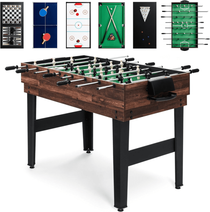 2X4Ft 10-In-1 Combo Game Table Set for Home, Game Room, Friends & Family W/Hockey, Foosball, Pool, Shuffleboard, Ping Pong, Chess, Checkers, Bowling, and Backgammon