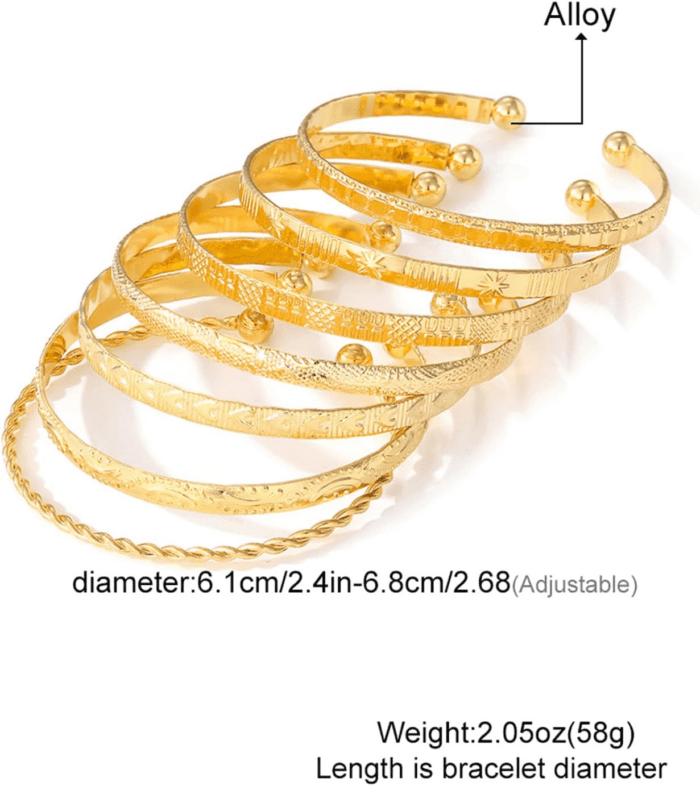 Gold Bangle Bracelets for Women, 14K Gold Plated Multi Layer Stackable Cuff Bracelet Set, Trendy Elegance Charms Non Tarnish Minimalist Textured Boho Jewelry Gift for Women - Image 8