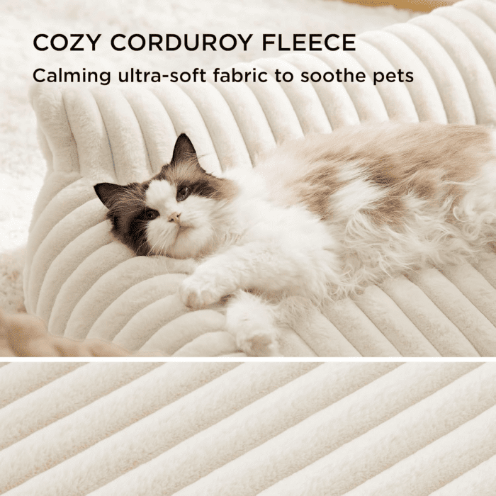 Cute Cat Couch for Pets - Fluffy Cat Sofa with Premium Soft Corduroy Fleece, Fuzzy Cat Couch Bed with Removable Washable Cover, Supportive Cat Chair for Indoor Cats, 24Inch, Cream - Image 3