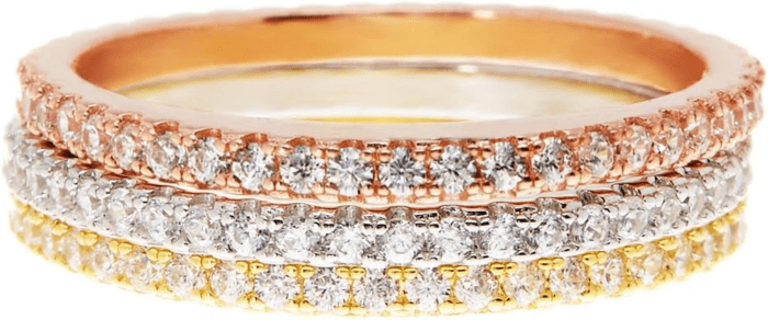 14K Gold Plated Solid 925 Sterling Silver CZ Simulated Diamond Stackable Ring Eternity Bands for Women