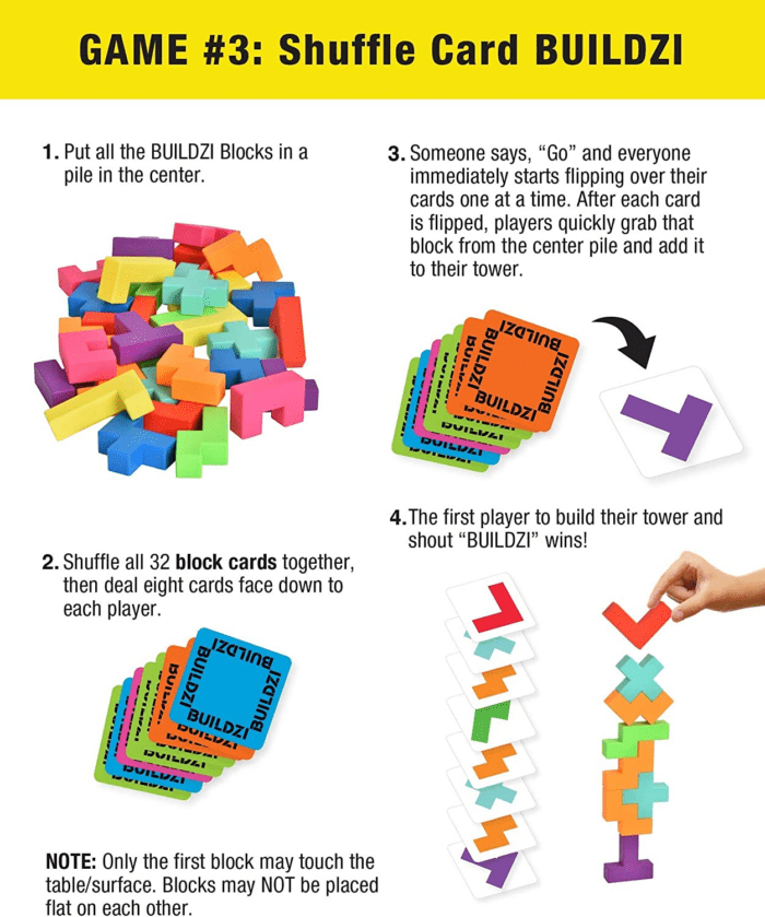 BUILDZI the Fast Stacking Building Block Game for the Whole Family - 2 to 4 Players Ages 6 to 96 - plus Fun Party Games for up to 8 Players - Perfect Kids Game for Game Night - Image 8