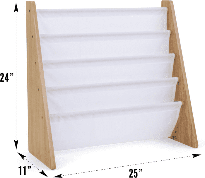 , 4 Tier, Natural/White Kids Book Rack Storage Bookshelf with Deep Sleeves, Universal - Image 3