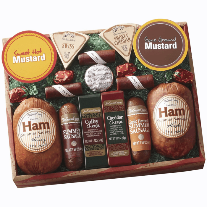 14 Country Favorites - Assorted Ham, Summer Sausages, Mini Beef Sticks, Cheese Bars and Wedges, Mustards, and Candies, Cheese and Sausage Gift Set, Meat and Cheese, Charcuterie Food, Sausage Gift Basket, Box, Meat and Cheese Gifts, Food Gifts for Men