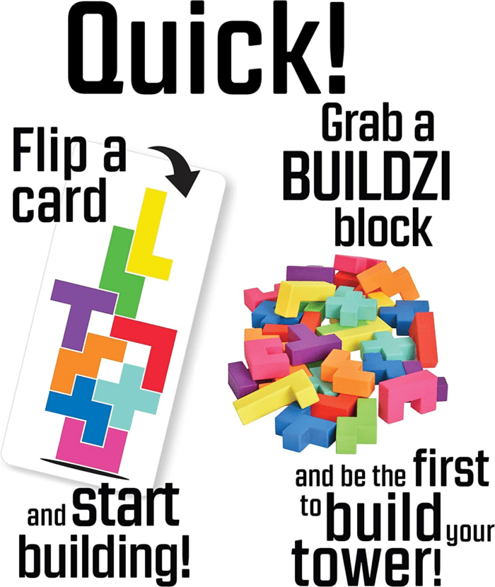 BUILDZI the Fast Stacking Building Block Game for the Whole Family - 2 to 4 Players Ages 6 to 96 - plus Fun Party Games for up to 8 Players - Perfect Kids Game for Game Night - Image 3