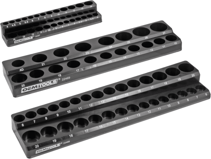 22487 3 Piece Metric Magnetic Socket Organizers for Toolboxes, Socket Holder, Black Tool Box Organizer