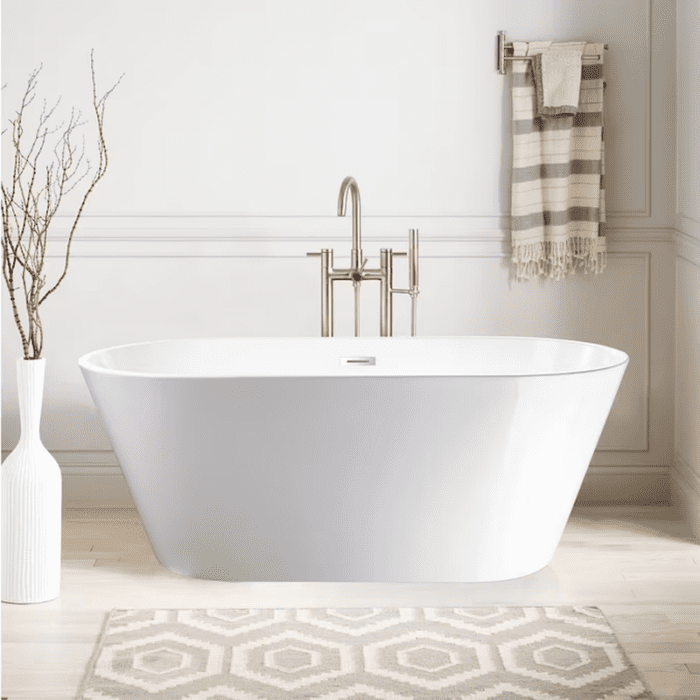 29.5-In X 59-In White/Polished Chrome Acrylic Oval Freestanding Soaking Bathtub with Drain (Center Drain) - Image 10