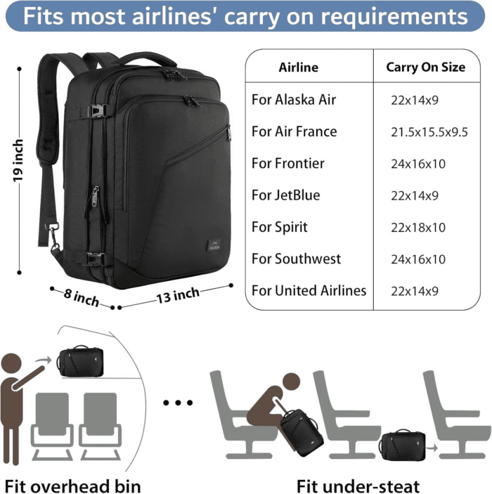 Carry on Backpack, Extra Large Travel Backpack Expandable Airplane Approved Weekender Bag for Men and Women, Water Resistant Lightweight Daypack for Flight 40L, Black - Image 2