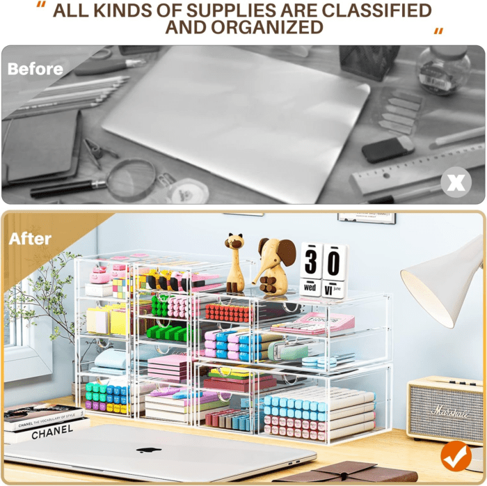 Makeup Organizer with 16 Drawers, 4 Pcs Desktop Office Supplies, Desk Organizers, Clear Desk Accessories, Dustproof Drawer Storage for Make Up, Jewelry, Pen, Stationary - Image 5