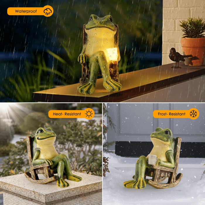 Miniature Frog Garden Statue Christmas Decorations Fairy Garden Accessories Outdoor Figurine Lights Solar Garden Frog Decor Art Housewarming Gift for Patio,Yard,Lawn Ornament,3.89"X2.36"X3.93" - Image 4