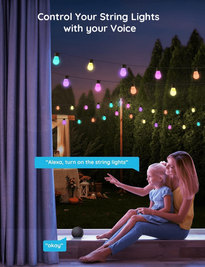 Smart Outdoor String Lights H7021, RGBIC Warm White 96Ft (2 Ropes of 48Ft) LED Bulbs for Christmas Decorations Outdoor, Wifi Patio Lights Work with Alexa, Google, APP Control, IP65 Waterproof - Image 6