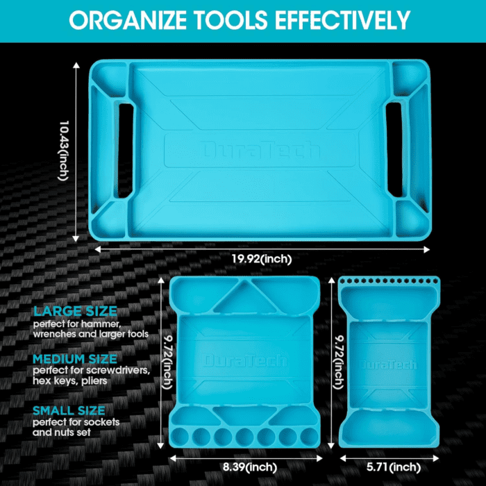 Flexible Tool Tray, Silicone Tool Holder for Mechanics Storage, Heat and Chemical Resistant Tool Organizer for Automotive, Industry and Household(3Pack Blue) - Image 2