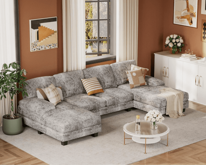 Sectional Couches for Living Room, U Shaped Couch with Chenille Fabric, 4 Seat Modern Sofa with Removable Pillows for Apartment and Small Space (Fabric, Grey) - Image 8