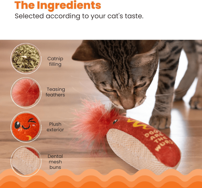 Hot Dog Kicker Catnip Toy and Dental Toy for Cats Hot Dog Themed Funny Catnip Stuffed Kicker Toy, Brown - Image 4