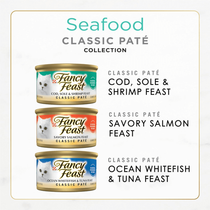 Fancy Feast Seafood Classic Pate Collection Grain Free Wet Cat Food Variety Pack - (Pack of 30) 3 Oz. Cans - Image 2