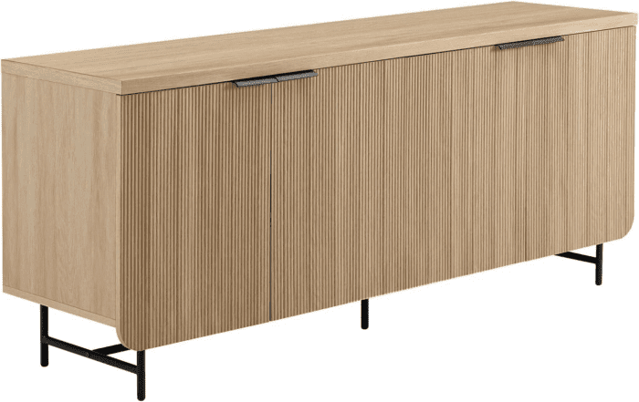 Modern Scandinavian Fluted Door Kitchen Storage Sideboard Buffet Cabinet Console, 69 Inch, Coastal Oak/Black