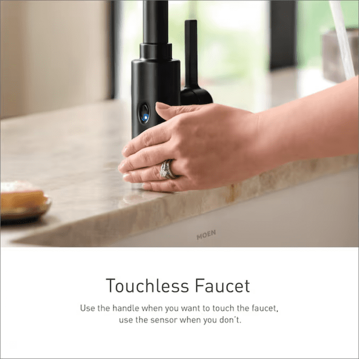 Georgene Spot Resist Stainless Single Handle Touchless Pull-Down Kitchen Faucet with Sprayer (Deck Plate and Soap Dispenser Included) - Image 3