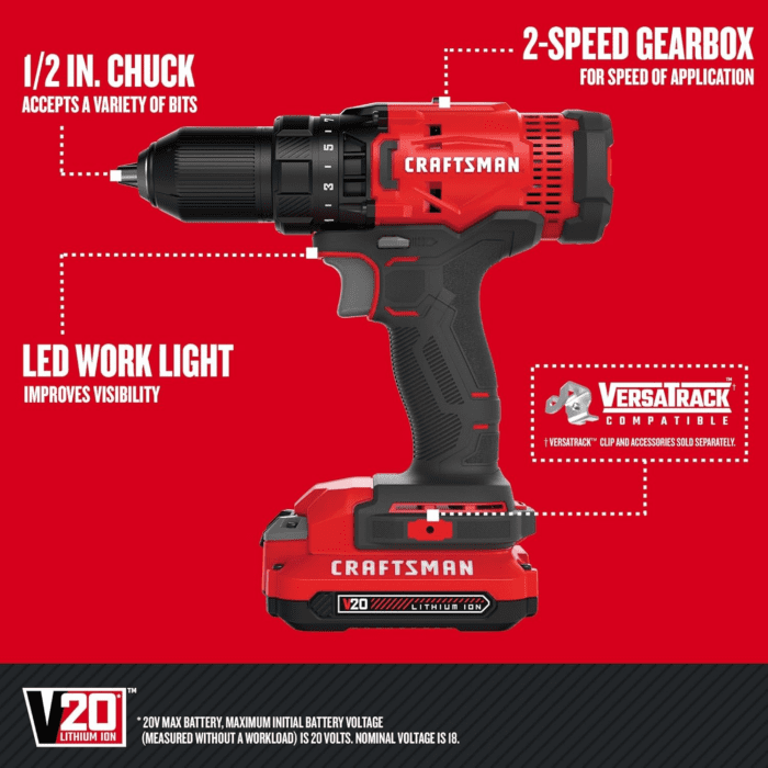 V20 Cordless Drill/Driver Kit, 1/2 Inch, Battery and Charger Included (CMCD700C1) - Image 3