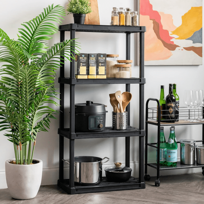 USA 4-Tier Heavy Duty Plastic Shelving Unit, 56" Tall - 100Lbs per Shelf, Modular Garage Rack Storage Organizer for Home, Basement, Laundry & Utility Room, 18"D X 36"W X 56"H - Black - Image 8