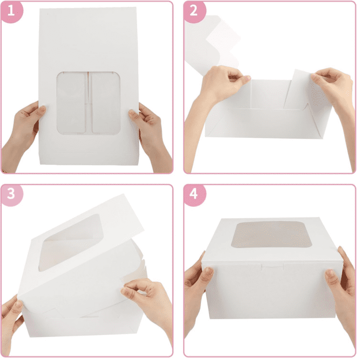 24Pcs Cake Boxes, 10X10X5 Inches White Square Bakery Boxes with Window Cajas Pasteles for Cake, Pastries, Chocolates, Cookies, Pie, Birthday Party, Wedding, Easter - Image 4