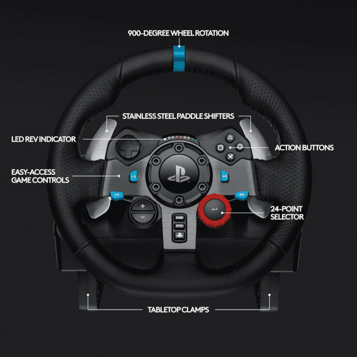 29 Driving Force Racing Wheel and Floor Pedals, Real Force Feedback, Stainless Steel Paddle Shifters, Leather Steering Wheel Cover for PS5, PS4, PC, Mac - Black - Image 6