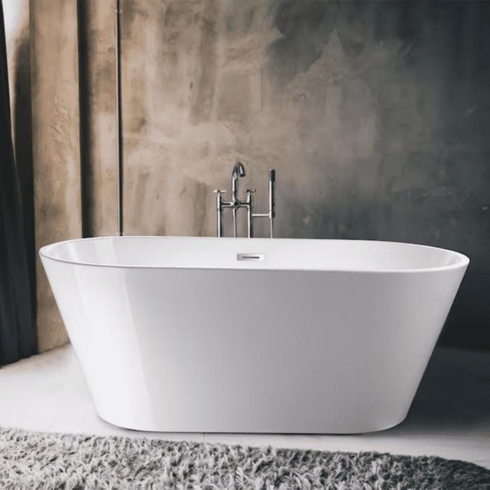 29.5-In X 59-In White/Polished Chrome Acrylic Oval Freestanding Soaking Bathtub with Drain (Center Drain) - Image 4