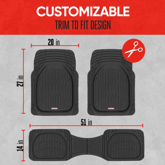 Flextough Floor Mats for Cars, Deep Dish All-Weather Mats, Waterproof Trim-To Fit Automotive Floor Mats for Cars Trucks SUV, Universal Floor Liner Car Accessories, Black, Full Set - Image 6