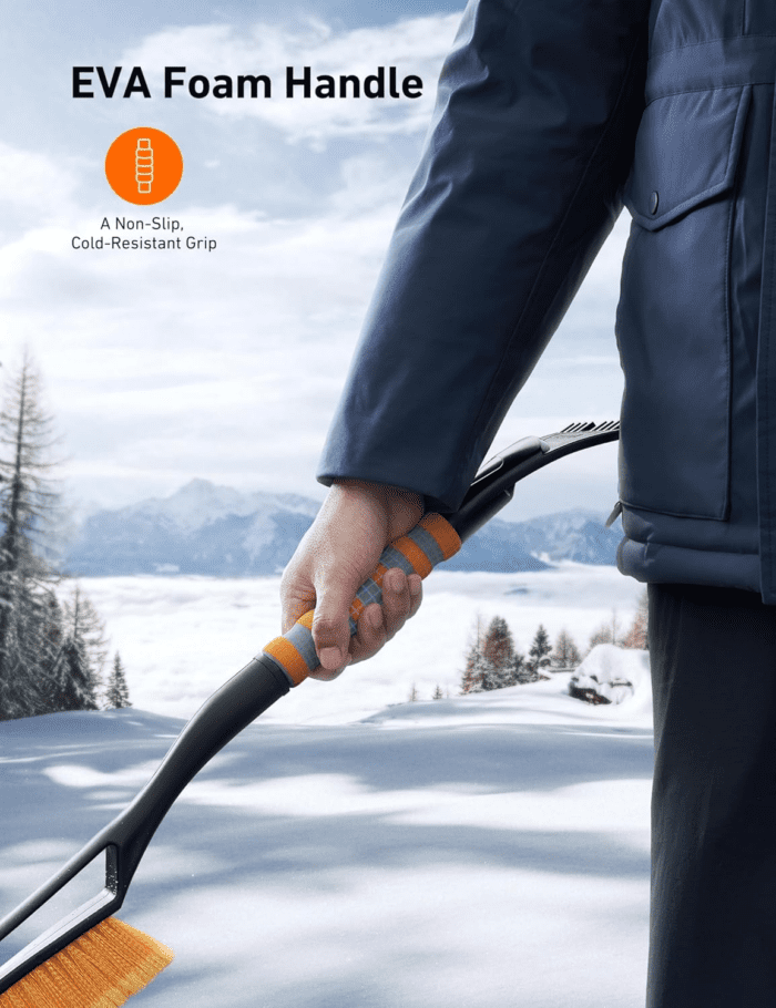 27" Snow Brush and Ice Scrapers for Car Windshield, Detachable Snow Scrapers with Ergonomic Foam Grip for Cars, Trucks, Suvs (Heavy Duty ABS, PVC Brush, Orange) - Image 5