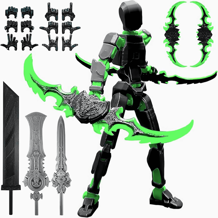 T13 (Assembly Completed) 3D Printed Action Figure,Dummy 13 Robot Action Figure, T13 Collectible Action Figure Articulated, for Collectors Desktop Decorations, Muñeco De Acción (Black Green)