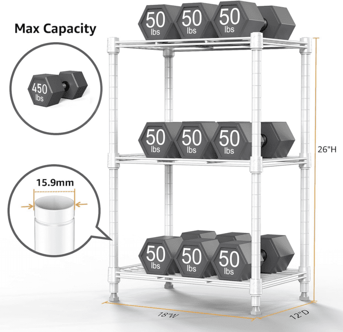 MZG 450 Lbs Wire Storage Shelving 3-Tier Utility Shelving Unit Steel Organizer Wire Rack for Home,Kitchen,Office,White (11.8" D X 17.7" W X 26.3" H) - Image 2