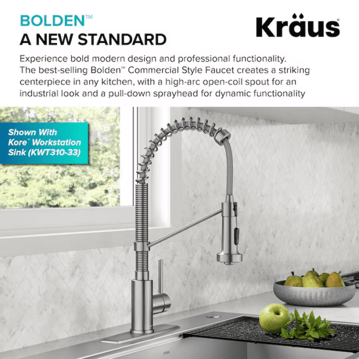 Bolden Spot-Free Stainless Steel Single Handle Pull-Down Kitchen Faucet with Sprayer (Deck Plate Included) - Image 5