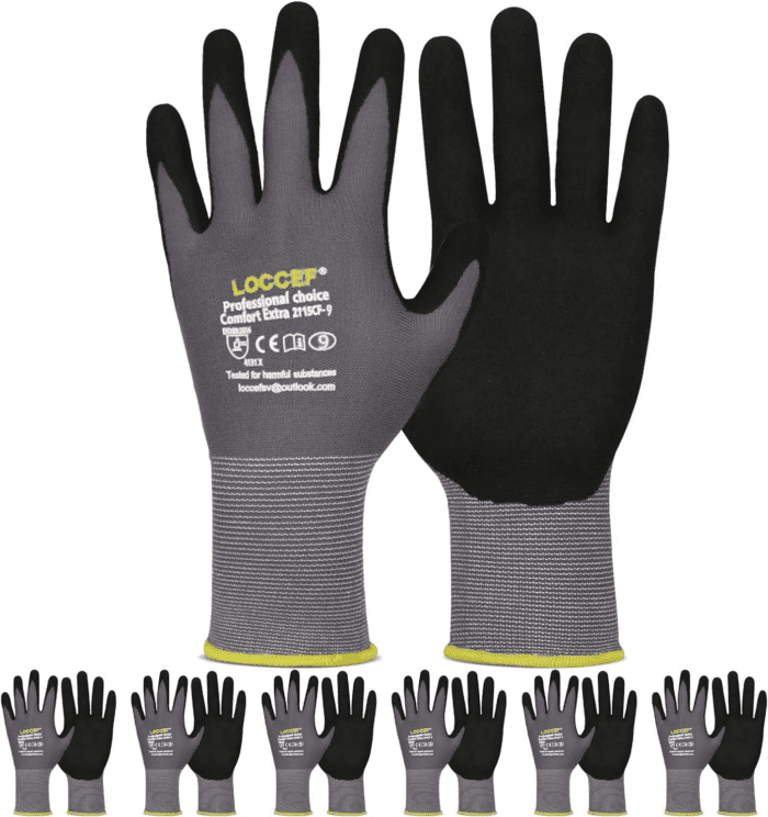 Work Gloves Microfoam Nitrile Coated-6 Pairs,Seamless Knit Nylon Gloves,Gray Work Gloves