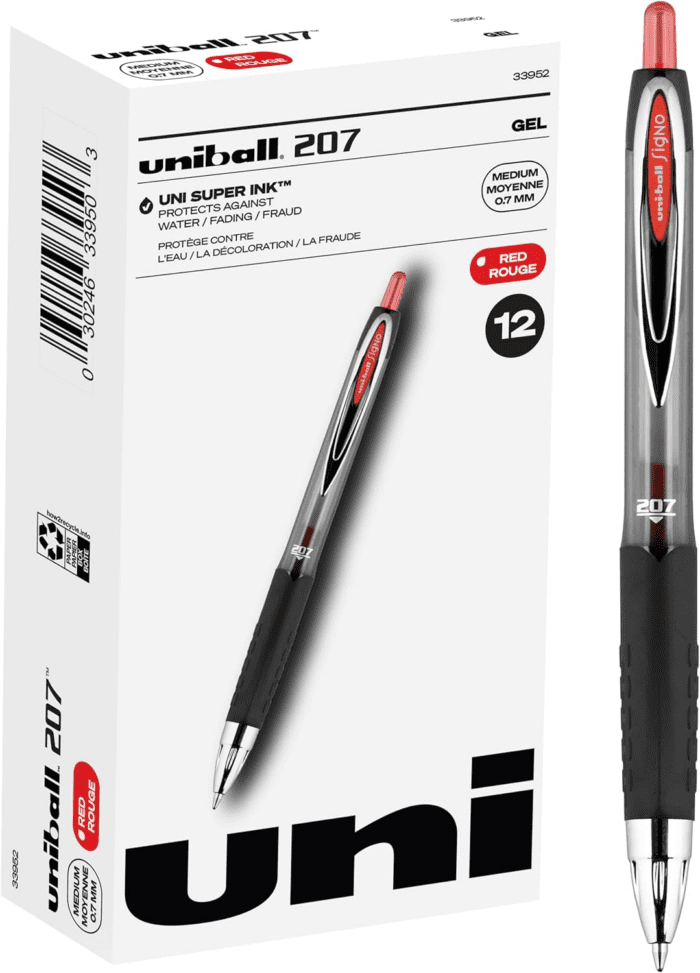 Uniball Signo 207 Gel Pen 12 Pack, 0.7Mm Medium Red Pens, Gel Ink Pens Office Supplies Sold by Uniball Are Pens, Ballpoint Pen, Colored Pens, Gel Pens, Fine Point, Smooth Writing Pens