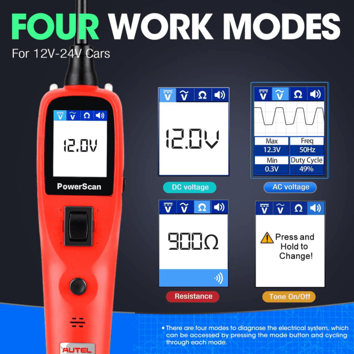 Circuit Tester, Power Circuit Probe Tool, 12-24V Electrical Short Open Breaker Circuit Finder, Automotive Circuit Tester, Digital Multimeter/Relay & Diode Resistance Tool Kit, & 20FT Long Cord - Image 5