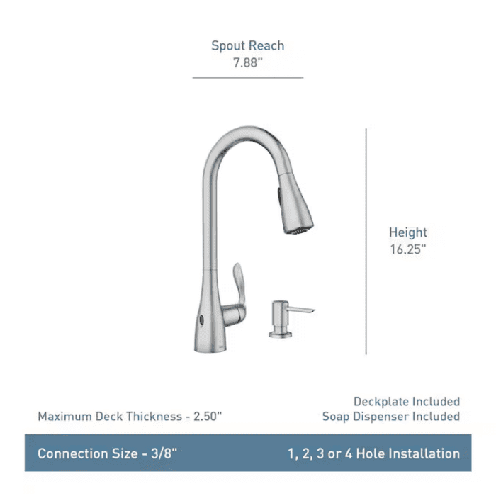 Georgene Spot Resist Stainless Single Handle Touchless Pull-Down Kitchen Faucet with Sprayer (Deck Plate and Soap Dispenser Included) - Image 8