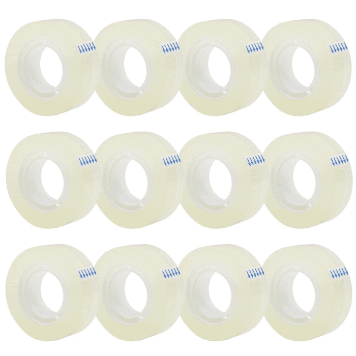 12 Rolls Transparent Tape Refills, Clear Tape, All-Purpose Transparent Glossy Tape for Office, Home, School