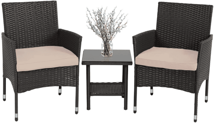 Patio Furniture Set Outdoor Furniture Wicker Bistro Rattan Chair Conversation Sets with Coffee Table for Yard Backyard Lawn Porch Poolside Balcony,Black and Beige